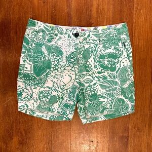 Women’s 100% linen shorts, green and white size S, by Ganesh